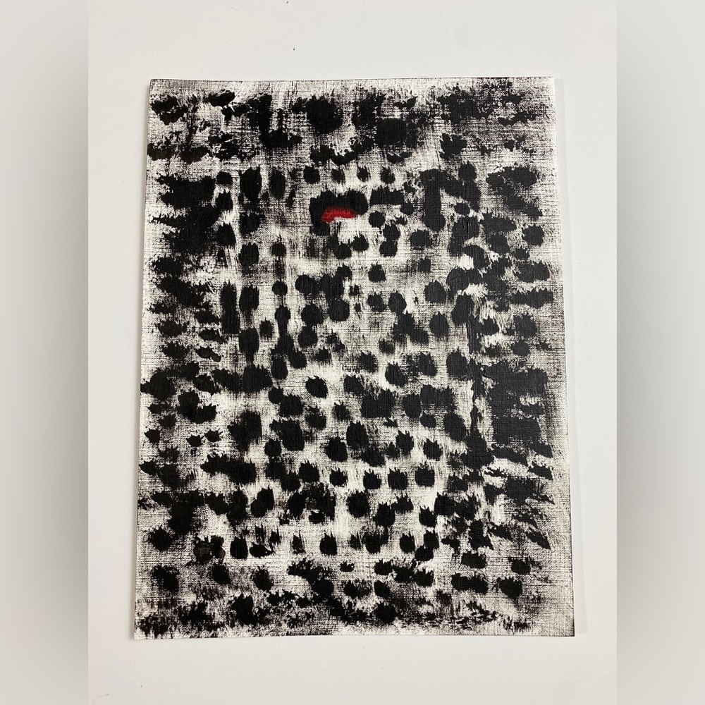 Abstract Acrylic Original Painting On Canvas Paper 9X12 Wall Art Black red - Picture 2 of 5